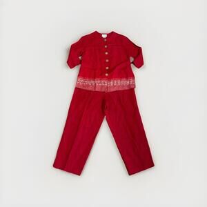 Vintage Field Manor Modern Classics Red Pant Suit 2 Piece Outfit Linen Sz M